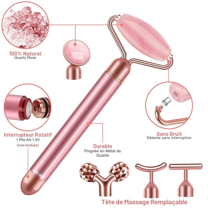 RollerGlow - Rouleau de Massage Vibrant 5 en 1 Quartz Rose