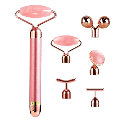 RollerGlow - Rouleau de Massage Vibrant 5 en 1 Quartz Rose